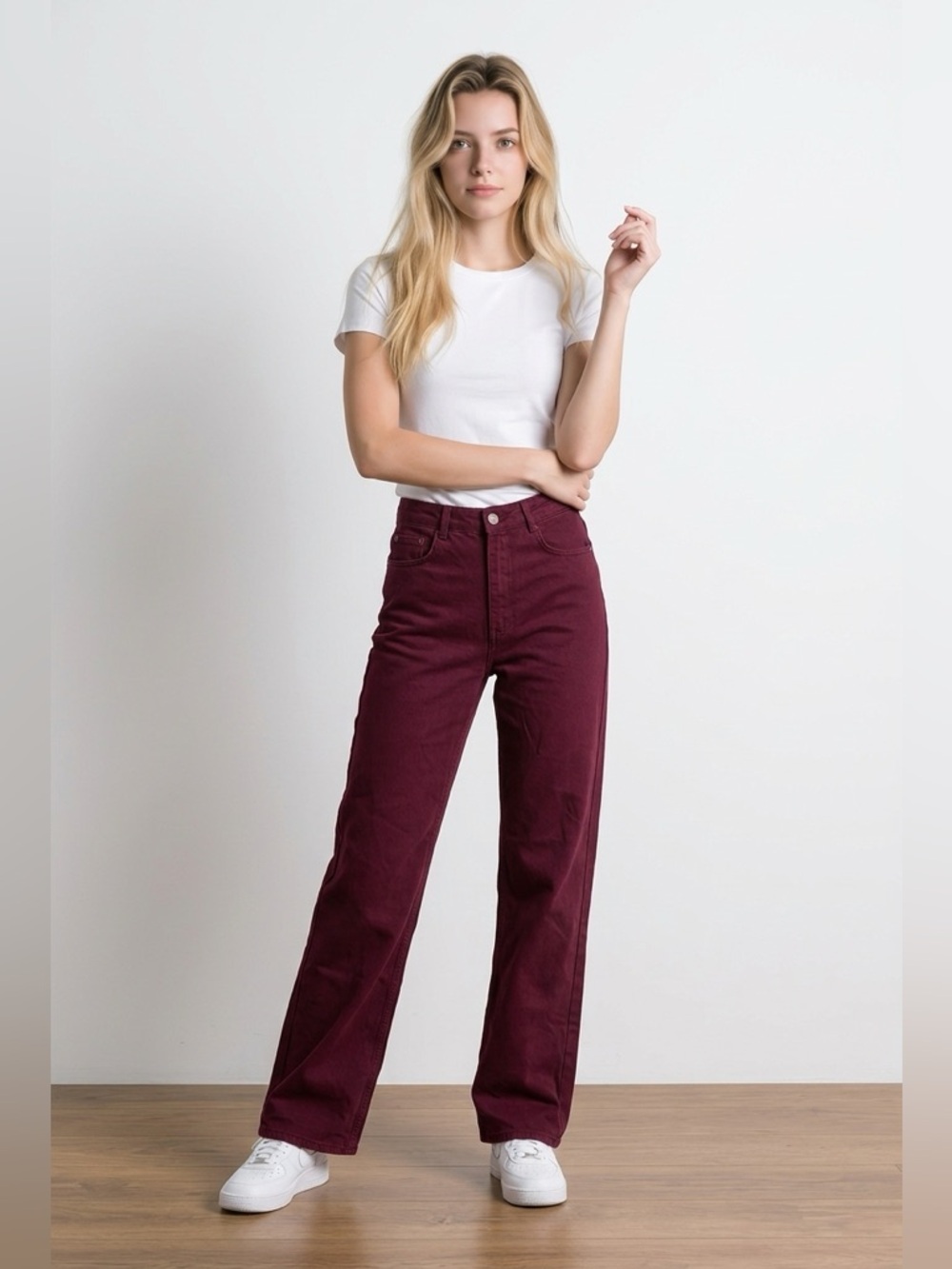 Zara Wide Leg Women's Burgundy Jeans | 100% Cotton | Size 6 | High Waisted